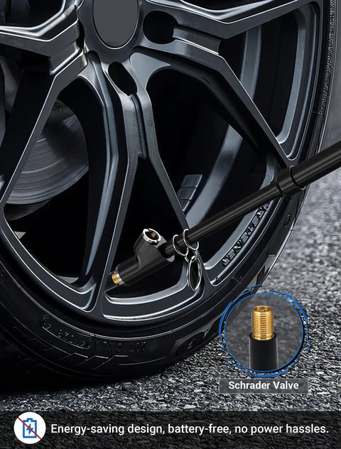 Dual Head Tire Pressure Gauge Two Pack Built Like A Tank For Trucks RVs And Cars 10 To 150 PSI 1 To 10 Bar With Valve Cores And Valve Caps Brass Core Zinc Alloy Chuck Durable Weatherproof on a car wheel Schrader valve