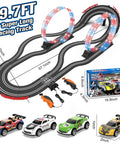 Dual Lane Slot Car Race Track Set With Four High-Speed Cars, Electric Track, Dual Controllers, overpass design, box packaging