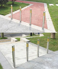 Tough As Nails Traffic Safety Bollard Post Three Inch Diameter By Twenty Four Inch Height Stainless Steel Parking Lot Barrier with reflective tape.