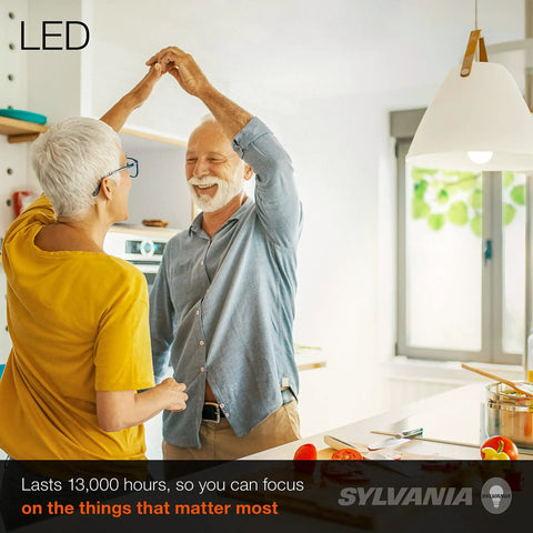 A19 LED Light Bulbs 100W Equivalent 16W Dimmable Frosted Medium Base Soft White 2700K 1600 Lumens Energy Efficient Long Lasting 4 Pack Home Lighting Great Value For Any Room Ambience in a kitchen setting.