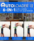 Magnetic 6-In-1 Screwdriver Multi Tool With Auto Loading Barrel shown in use with anti-roll handle and rotating collar.