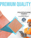 Premium quality Waterproof Shower Membrane Strip 5 Inch by 98.5 Feet, 4 Mils Thick, polyethylene fabric detail with worker.