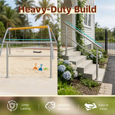 Heavy Duty 4 Step Outdoor Handrail With Balusters Bulletproof 304 Stainless Steel Stair Railing For Exterior Steps And Porch Safety