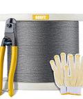 Stainless Steel Cable 1/8 Inch With Cutter For DIY Deck Railing, 600 Ft T316 Wire Rope 7x7 Strand with yellow gloves