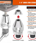 One Quarter Inch Drive Mini Damaged Bolt And Stud Extractor 51013 for impact wrenches with instructions and close-up views