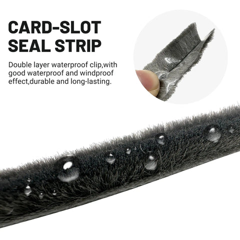 Hella Tough Weather Stripping Brush Door Seal Strip For Sliding Windows And Doors Cut To Fit Flexible Polypropylene Draft Guard Tape No Glue Needed Quick Install Fix with water droplets on surface.