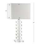 28 Inch Clear Geometric Stacked Crystal Table Lamp With White Linen Shade Modern Glam Bedside Light For Living Room Or Bedroom LED Bulb Included ETL Listed
