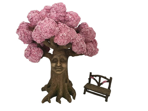 Ethan's Magical Tree With Matching Fairy Bench For Enchanted Garden, 9 Inch Tall Miniature Tree And Bench Set For Fairy Garden Displays