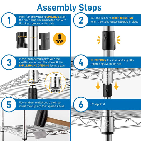 Assembly instructions for Heavy Duty 4 Tier Metal Wire Shelving Unit For Garage And Home Storage With Feet Adjustable Standing Rack