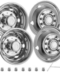 Polished 19.5 Inch 10 Lug Wheel Simulators Stainless Steel Bolt Kit Hubcap Set for Ford F450 F550 2WD Trunk Dually Wheel Covers