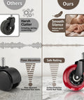 Comparison of Premium Three Inch Office Chair Wheels In Bold Red Set Of Five featuring smooth rollers and no floor damage.