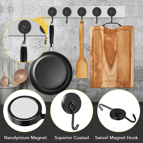 Heavy Duty Magnetic Hooks 120Lb Capacity With 180 Degree Swivel Rotating Design Neodymium Hook Magnets For Hanging kitchen utensils