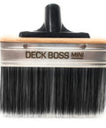 Deck Boss Mini 6 Inch Deck Stain Brush Applicator for water and oil based coatings, wooden handle, black bristles.