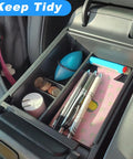 Center Console Tray Organizer For 2022 Through 2024 Hyundai Tucson Limited And Hybrid SEL with organized items in compartments.