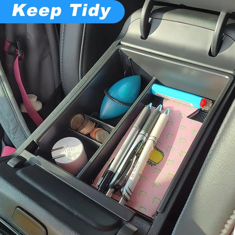 Center Console Tray Organizer For 2022 Through 2024 Hyundai Tucson Limited And Hybrid SEL with organized items in compartments.