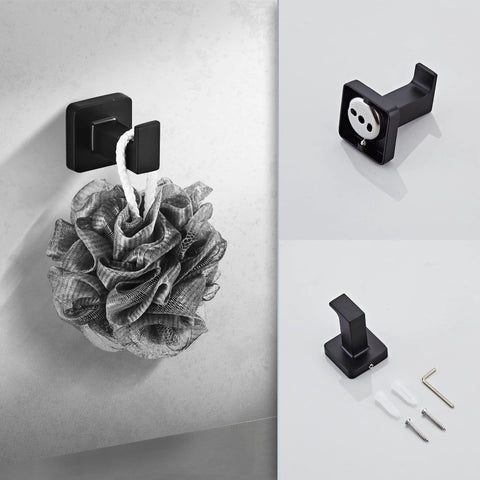 Matte Black 4 Piece Stainless Steel Bathroom Hardware Set wall mounted robe hook with installation parts and bath accessory