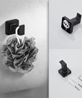 Matte Black 4-Piece Bathroom Hardware Set includes stainless steel robe hook with installation pieces, wall mounted for convenience.