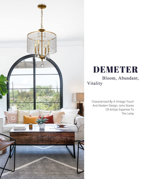 Gold Crystal Chandelier Pendant Lighting Fixture 17 Inch Modern Hanging Light For Living Room with K9 Crystals