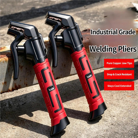 Bent Head Welding Electrode Holder with Copper Jaw and Anti Slip Grip for precise electrode seating and metal repair.
