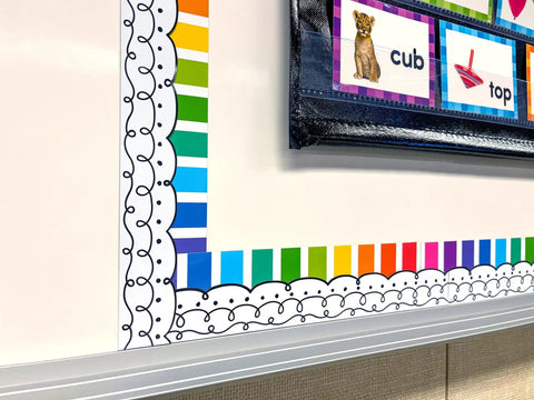 Colorful Stripes Magnetic Border Set With 12 Magnetic Strips, 24 Feet Of Classroom Border Tape, bright decor on whiteboard corner