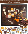 USA Travel Map Puzzle With 50 Removable State Pieces, Double Layer Engraved Wood Wall Art, 12x10 Inch