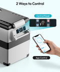 Control panel and app interface for Solid Forty Eight Quart 12 Volt Compressor Portable Fridge And Freezer.