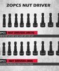 20pcs nut driver set including inch and mm sizes from the 260-Piece Do It All Magnetic Security Bit Set With Ratchet Wrench