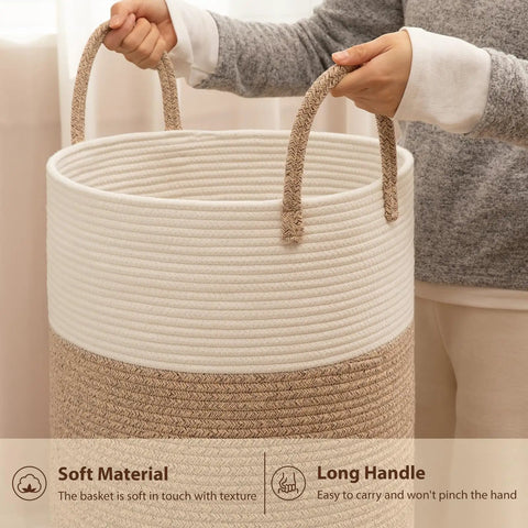 Real Deal Laundry Hamper With Safe Rounded Edges, Legit Nursery Stash Bin For Cozy Blankets And Small Gear, Big Capacity Soft Basket For Easy Home Organization In Earthy Brown And Bright White