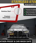 Slim Red License Plate Frames 2 Pack, Rust Free Stainless Steel, Street Legal Front And Rear Car Tag Holders With Screw Caps