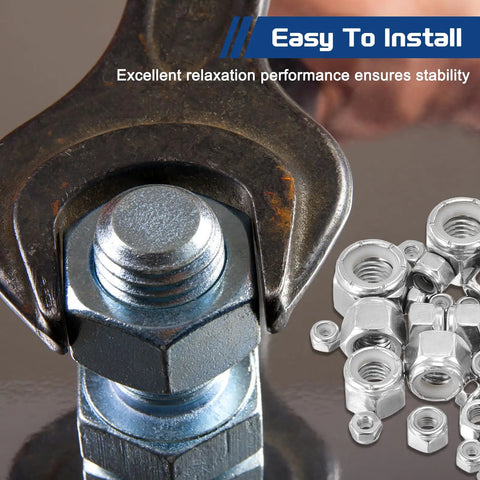 Nylon Locking Hex Nuts 4 40 Pack Of 50 In 304 Stainless Steel With Silver Finish and wrench close-up