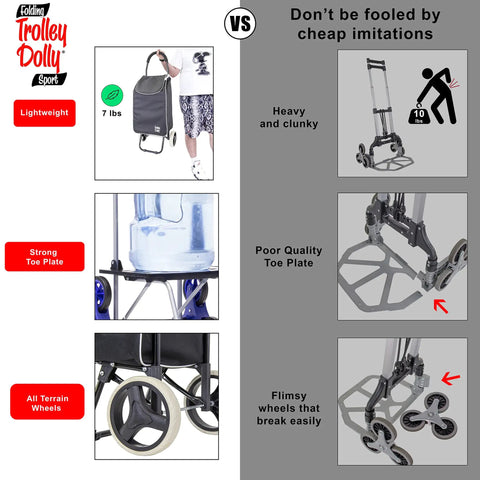 Sport Foldable Grocery Cart On Wheels With Removable Tote Bag Multi Use Rolling Cart And Hand Truck Dolly Function vs imitation