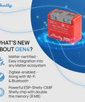 1PM Mini Gen4 Smart Switch With Wi Fi Zigbee And Matter Compatibility 1 Channel 8A Dual Pack Power Monitoring No Hub Needed Fast Setup In Minutes Remotely Control Appliances From Anywhere. red Shelly Mini Gen4 smart switch module