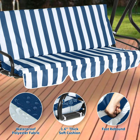 Three Seat Outdoor Porch Swing With Adjustable Canopy For Adults Plush Cushions Sturdy Steel Frame Glider Bench For Backyard