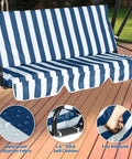 Striped blue cushion detail on Adjustable Canopy Three Seat Patio Swing For Adults With Heavy Duty Steel Frame And 600 Lb Capacity