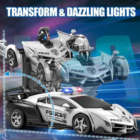 One Click Transformer RC Police Car With Realistic Flashing Lights And A Convertible Battle Robot Mode Rechargeable Remote Control Toy For Kids