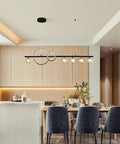 Lit Modern LED Chandelier With Remote 40W Black Five Light Linear Pendant Lighting Over Kitchen Island