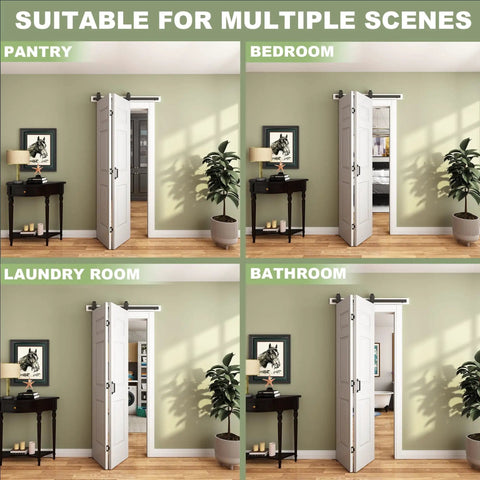 36 By 84 Inch Bifold Barn Door 6 Panel With Three Point Three Foot Hardware Kit Included Ready To Paint Primed Surface Hollow Core And MDF Molded Panels Double 18 By 84 Inch Door Panels DIY Friendly Sliding Barn Door For Your Home installed in various rooms