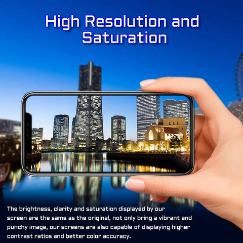 iPhone 11 Screen Replacement Kit With Front Speaker Proximity Sensor 6.1 Inch LCD Display Digitizer Full Assembly Glass And Waterproof Adhesive Repair Tools For Models A2111 A2221 A2223 DIY Friendly Easy Install Pro Grade in hand showing bright cityscape