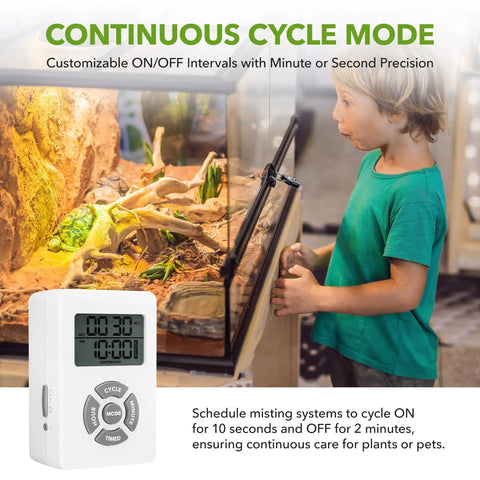 Digital Plug In Outlet Timer With Interval Repeat Cycle Offers Zero Fuss Setup And Rock Solid Reliability For Grow Lights Aquariums And Daily Home Automation Needs showing cycle options for pest misting.