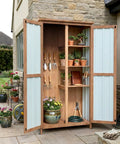 Outdoor Storage Cabinet With 3 Adjustable Shelves Lockable Doors Weatherproof Wood And Metal Garden Shed For Tools Lawn Gear Pool Accessories Black For All Your Yard Chores