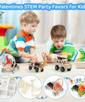 Two kids assembling Valentines Day Gift For Kids 24 Pack DIY Science Craft Kits With Valentines Cards STEM Projects Educational Toys.