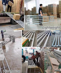 Heavy Duty Gravity Roller Conveyor Slide Built Solid For Slick Dock To Door Unloading Track Warehouse Freight Truck Trailer Cargo Setup With Smooth Abs Bearings That Just Roll Away Nice And Easy in use, showcasing lightweight sections being carried and set up in various warehouse settings.