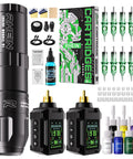 Tattoo Gun Kit Wireless Machine With Dual 1800mAh Batteries, 10 Cartridge Needles, Ink Set, and Full Tattoo Supplies