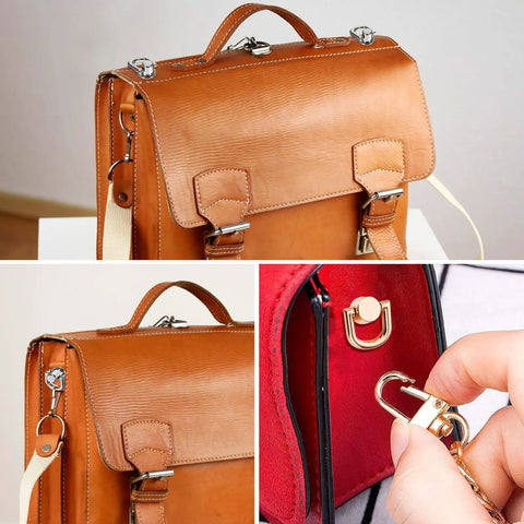 4 Pcs D Ring Hardware Kit For Purses And Bags 360 Degree Rotatable D Ring Studs And Screw Ball Rivets on a leather bag