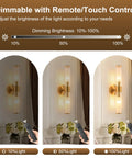 Solid Gold Battery Operated Wall Sconces Set Of Two Dimmable Rechargeable in three brightness levels with remote control.