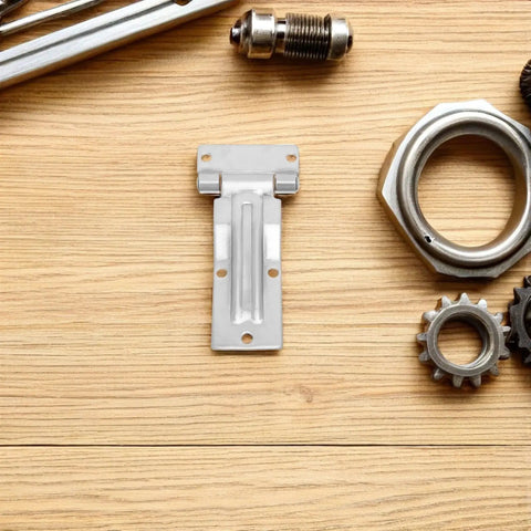 Heavy Duty Stainless Steel Trailer Hinge Set For Rear Doors And Utility Truck Bins, Marine Grade Corrosion Resistant, Easy Universal Installation, Triangle Hole Spacing, Smooth Quiet Operation For Dump Trailer Doors And Coastal Environments; stainless hinge laid flat