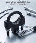 Heavy Duty Carbon Steel Inner Tie Rod Wrench With Low Profile 3/8 Inch Drive fits standard 9.5mm square hole for easy use.
