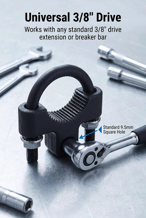 Heavy Duty Carbon Steel Inner Tie Rod Wrench With Low Profile 3/8 Inch Drive fits standard 9.5mm square hole for easy use.