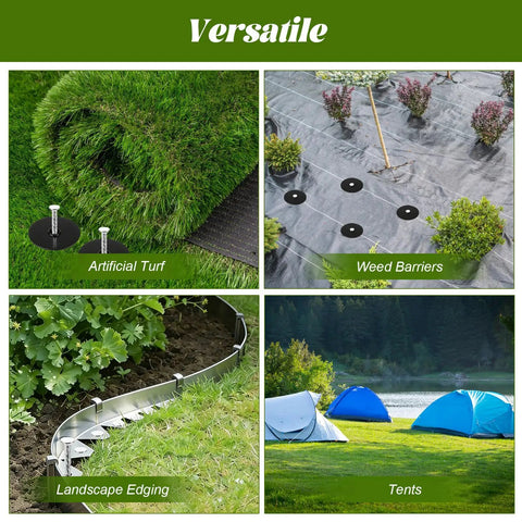 Pro Grade 50 Pack Landscape Fabric Stakes With Gaskets, 8 Inch Galvanized Spiral Turf Nails for grass, barriers, edging, tents