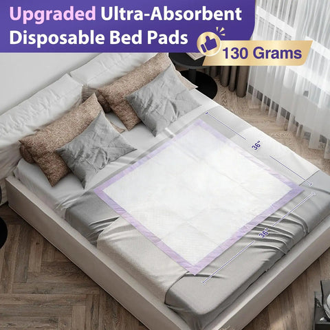 Legit Heavy Duty Disposable Underpads 36X36 Inches 50 Pack Super Soak Adult Pee Pads For Seniors And Pets on bed.